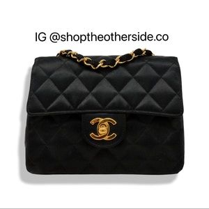 Chanel Vintage Satin Mini Square Flap Bag in Black